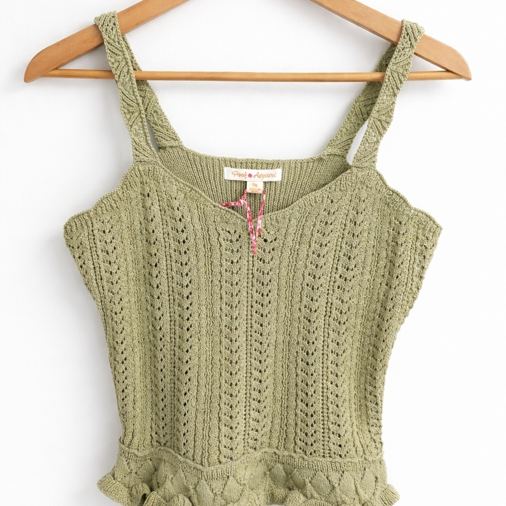Poof Apparel Sage Green Crochet Tank Top Medium NWT - Picture 2 of 11